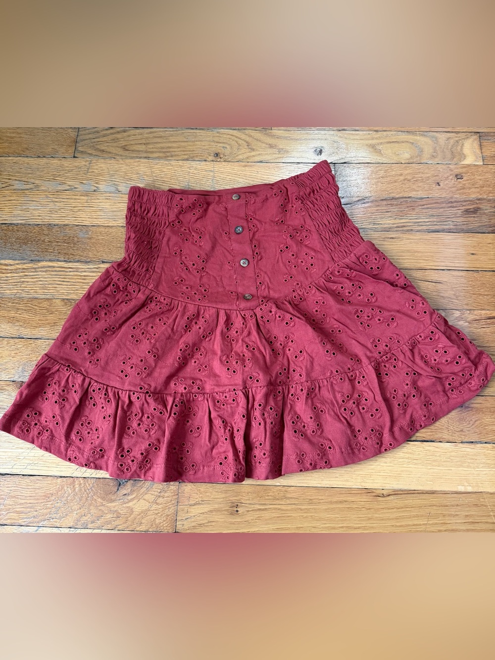 ASOS Women’s Red Eyelet Tiered Mini Skirt